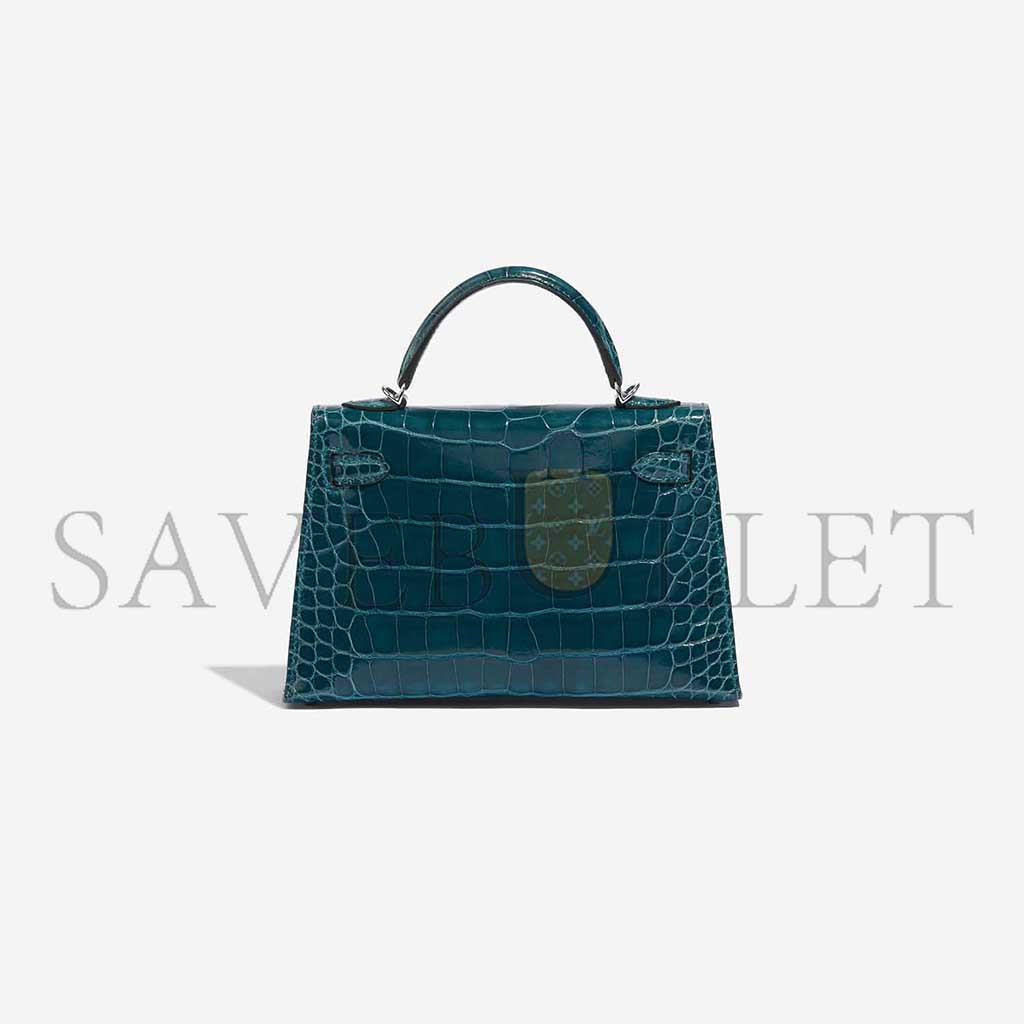 H**mes master kelly mini ii silver buckle shiny crocodile bosphorus green (19*12*5.5cm)